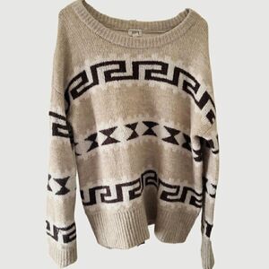 a.n.a. A New Approach Beige Aztec Print Long Sleeve Sweater